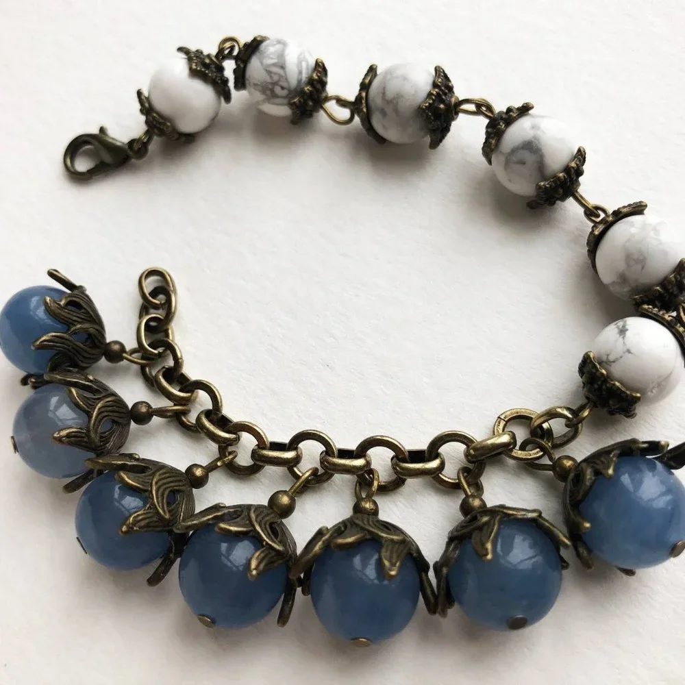 Multi stone bracelet boho, unusual handmade jewelry